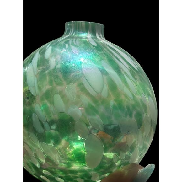 Pottery Barn Pair of Art Glass Globes Green Iridescent  Swirl Oil Lamp No Wick - Picture 5 of 8